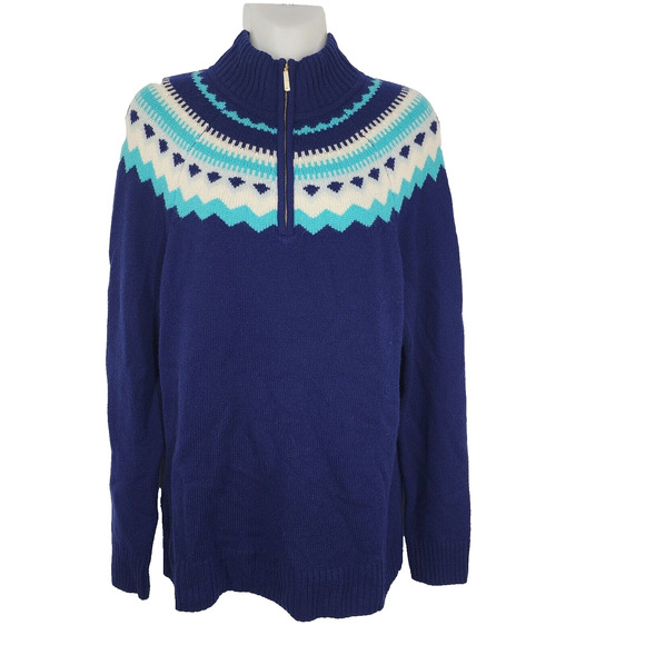 Vineyard Vines Sweater Cashmere Wool Women Small Blue Fair Isle Knit Quarter Zip - Picture 1 of 10